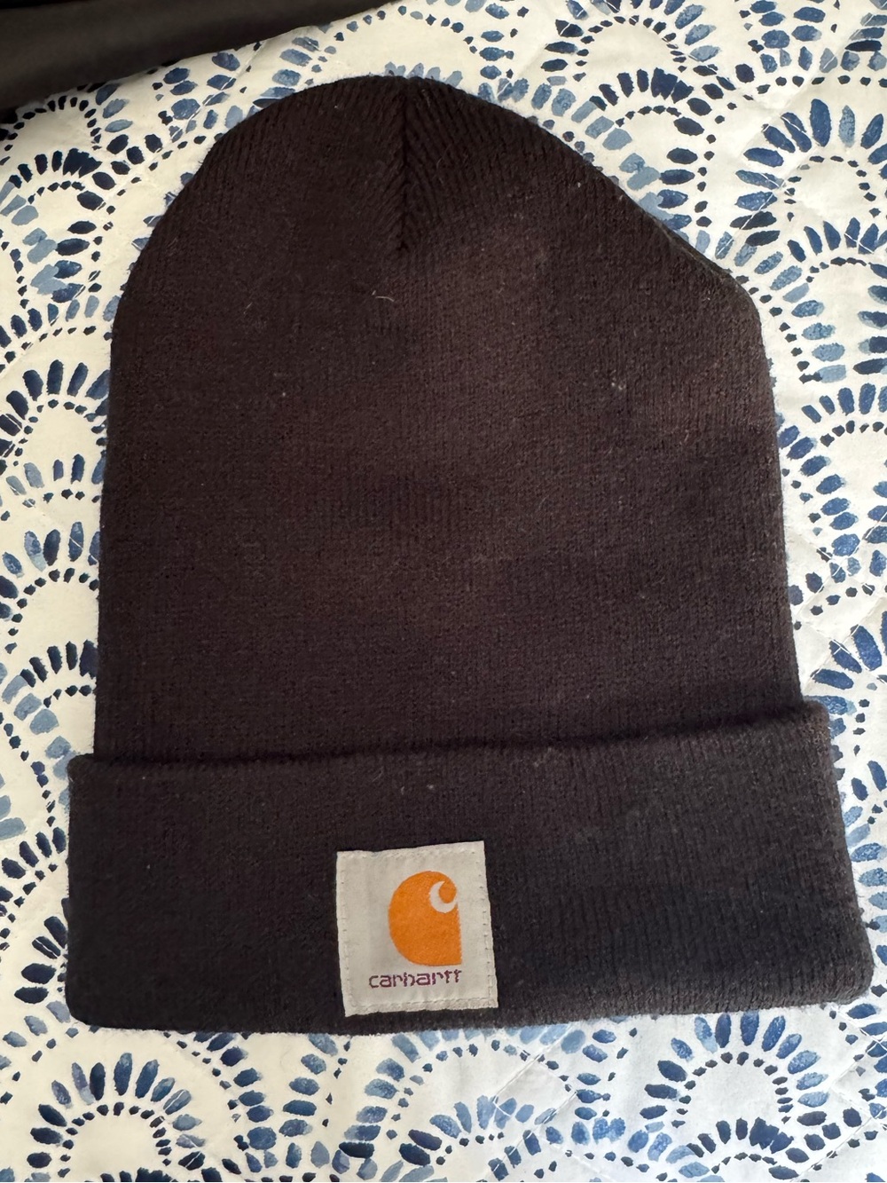 Carhartt Black Cuffed Beanie with Orange Logo Patch